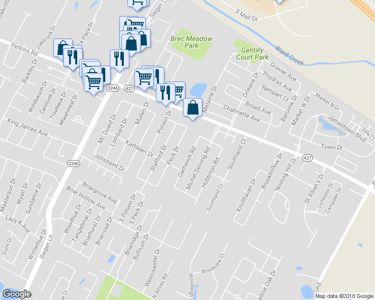 map of restaurants, bars, coffee shops, grocery stores, and more near 1885 Gamwich Road in Baton Rouge