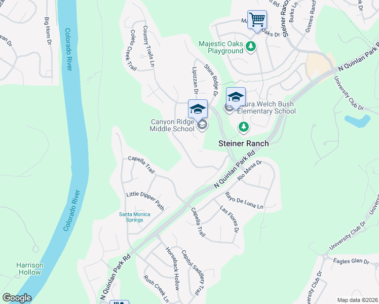 map of restaurants, bars, coffee shops, grocery stores, and more near 12824 Appaloosa Chase Drive in Austin