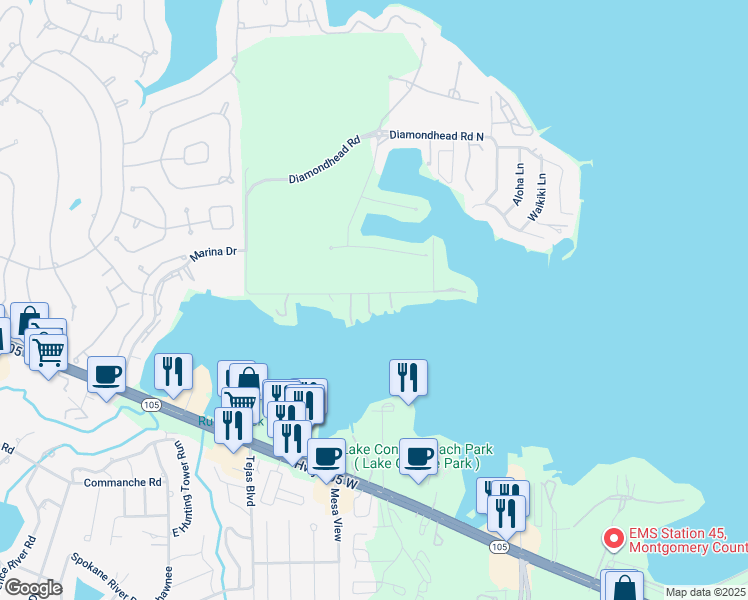 map of restaurants, bars, coffee shops, grocery stores, and more near 360 Old Aqua Landing West in Montgomery