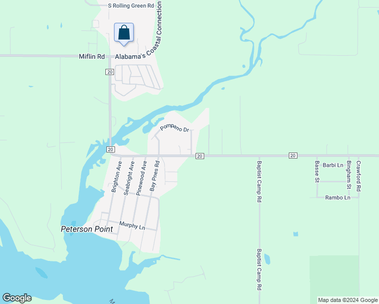 map of restaurants, bars, coffee shops, grocery stores, and more near 25320 Pompano Drive in Elberta