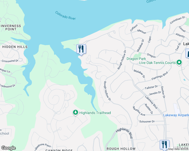map of restaurants, bars, coffee shops, grocery stores, and more near 416 Marina View Way in Lakeway