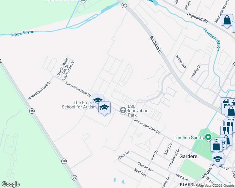 map of restaurants, bars, coffee shops, grocery stores, and more near 1436 Gardenia Ln in Baton Rouge