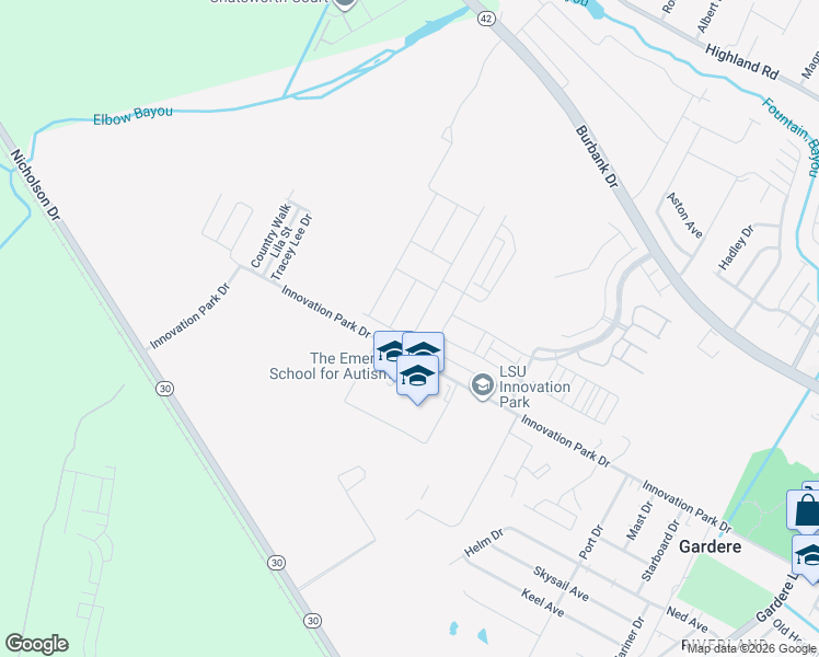 map of restaurants, bars, coffee shops, grocery stores, and more near 8020 Rocky Trail Avenue in Baton Rouge