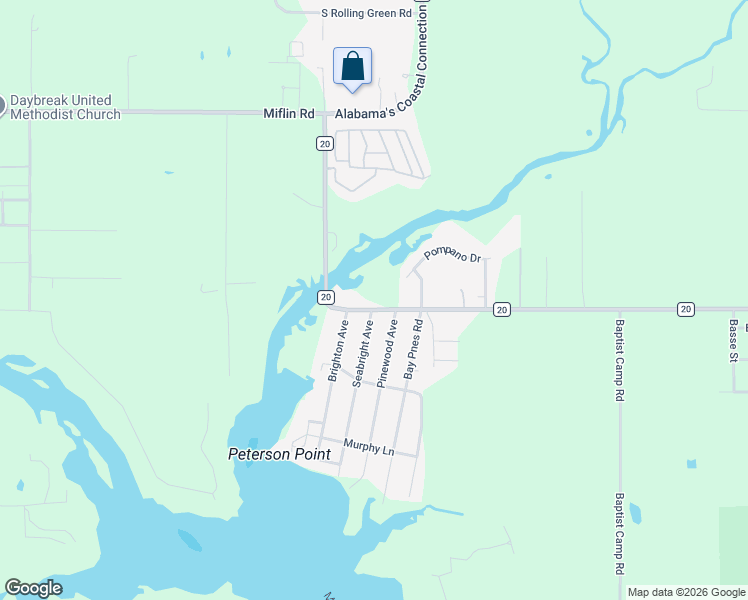 map of restaurants, bars, coffee shops, grocery stores, and more near 24888-24946 County Road 20 in Elberta