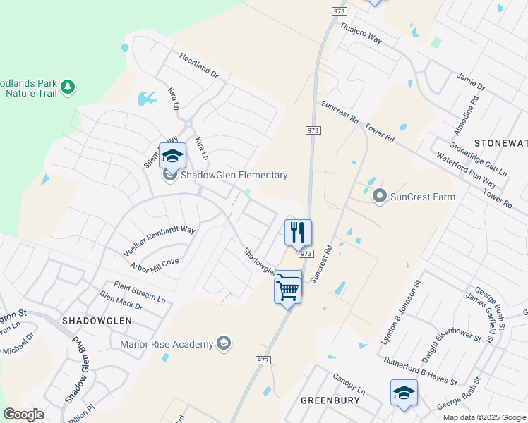 map of restaurants, bars, coffee shops, grocery stores, and more near 12025 Pecangate Way in Manor