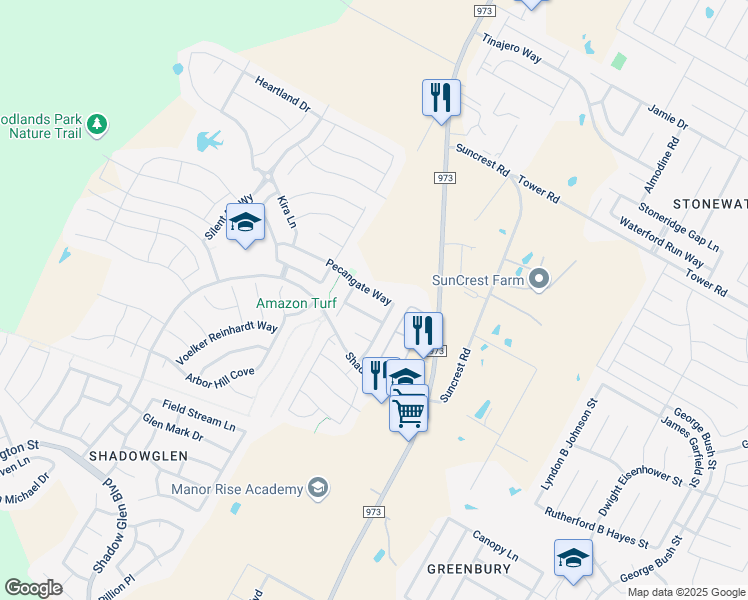map of restaurants, bars, coffee shops, grocery stores, and more near 12025 Pecangate Way in Manor