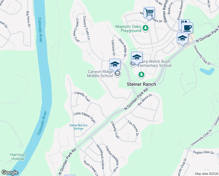 map of restaurants, bars, coffee shops, grocery stores, and more near 12828 Appaloosa Chase Drive in Austin