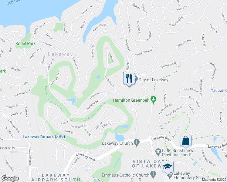 map of restaurants, bars, coffee shops, grocery stores, and more near 1004 Lakeway Drive in Austin