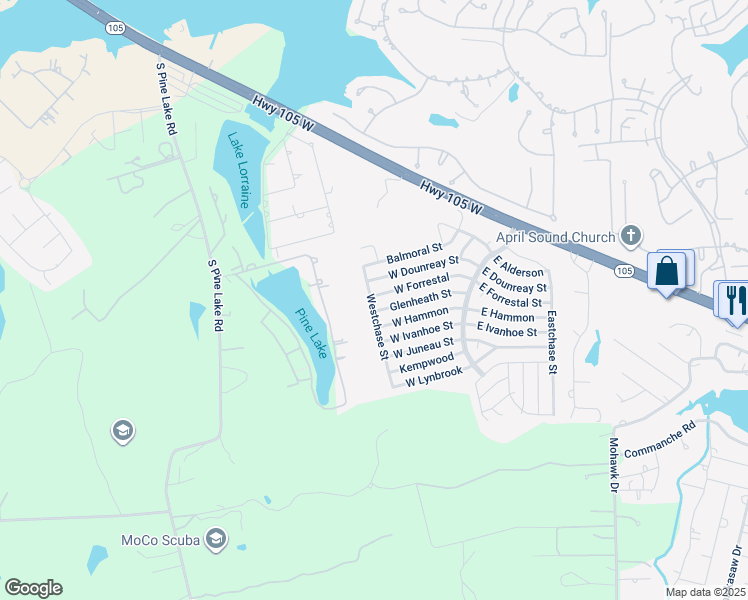 map of restaurants, bars, coffee shops, grocery stores, and more near 16985 West Forrestal in Montgomery