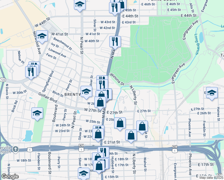 map of restaurants, bars, coffee shops, grocery stores, and more near 32 East 32nd Street in Jacksonville