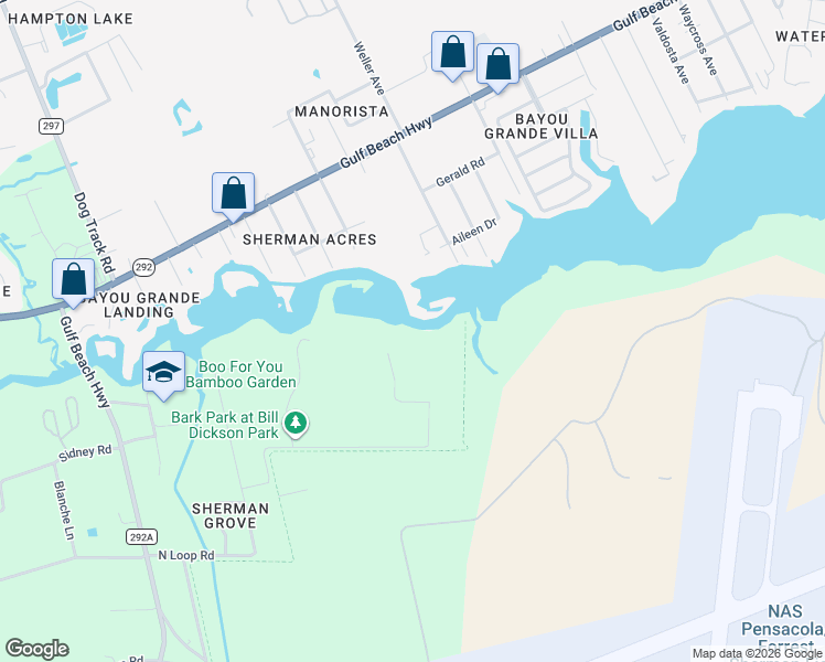 map of restaurants, bars, coffee shops, grocery stores, and more near 2930 Fenceline Road in Pensacola