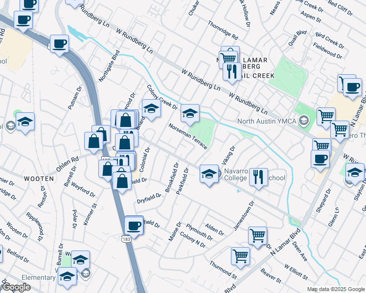 map of restaurants, bars, coffee shops, grocery stores, and more near 8903 Trone Circle in Austin