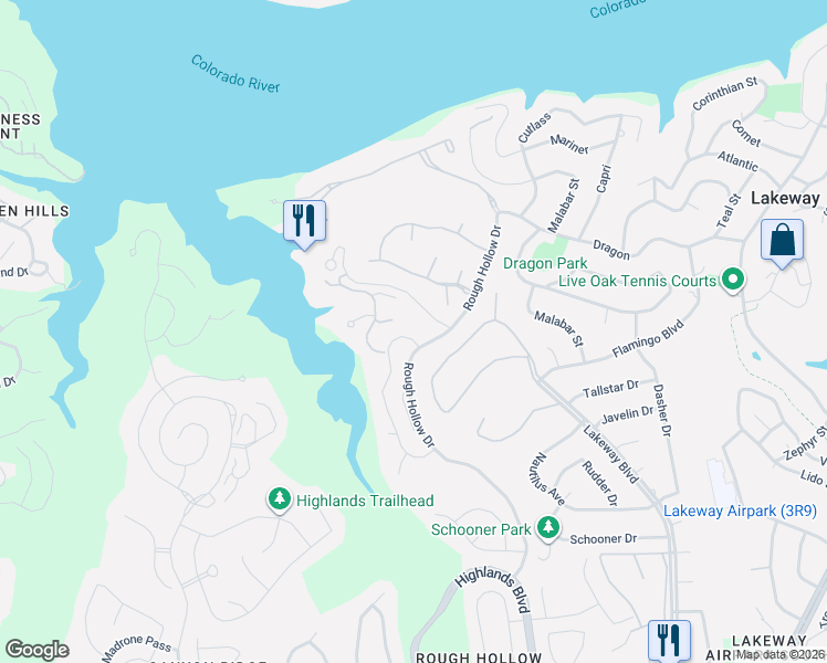 map of restaurants, bars, coffee shops, grocery stores, and more near 237 Canyon Turn Trail in Lakeway