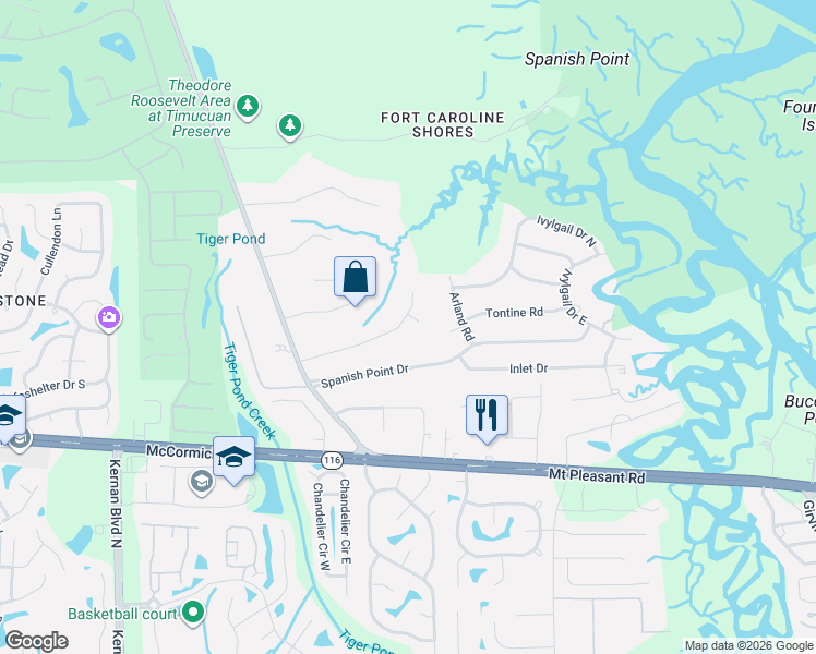 map of restaurants, bars, coffee shops, grocery stores, and more near 13934 Spanish Marsh Court in Jacksonville