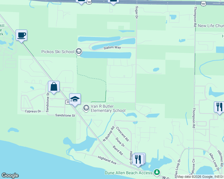 map of restaurants, bars, coffee shops, grocery stores, and more near 177 Vía Largo in Santa Rosa Beach