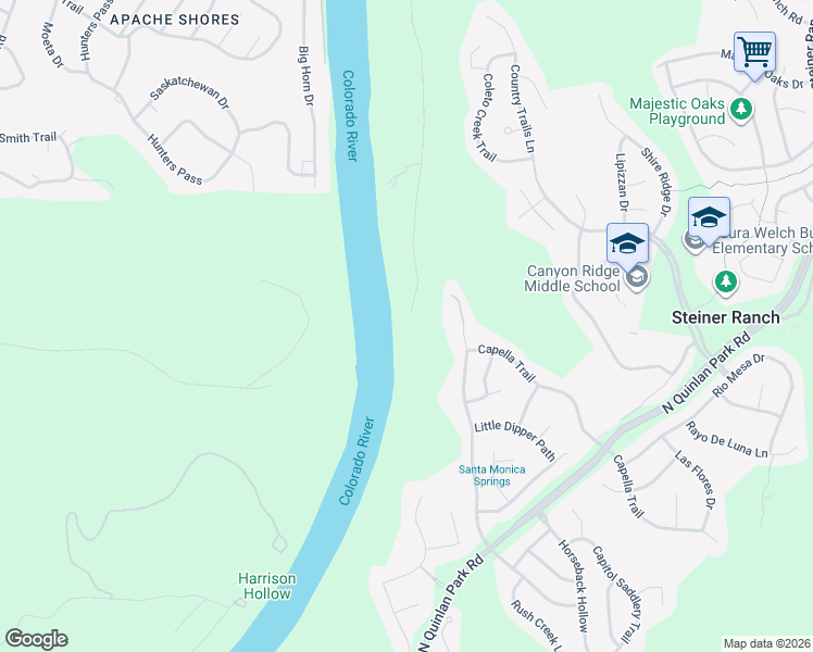 map of restaurants, bars, coffee shops, grocery stores, and more near 15016 Flat Top Ranch Road in Austin