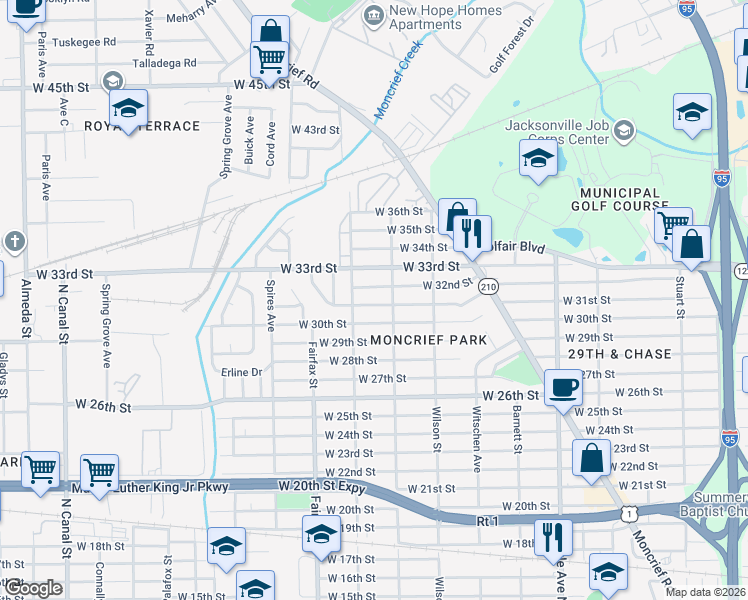 map of restaurants, bars, coffee shops, grocery stores, and more near 1637 West 30th Street in Jacksonville