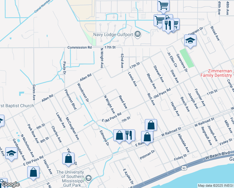 map of restaurants, bars, coffee shops, grocery stores, and more near 213 Reed Avenue in Long Beach