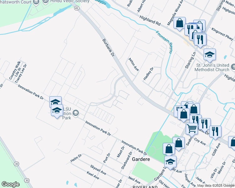 map of restaurants, bars, coffee shops, grocery stores, and more near 8103 Stonelake Avenue in Baton Rouge