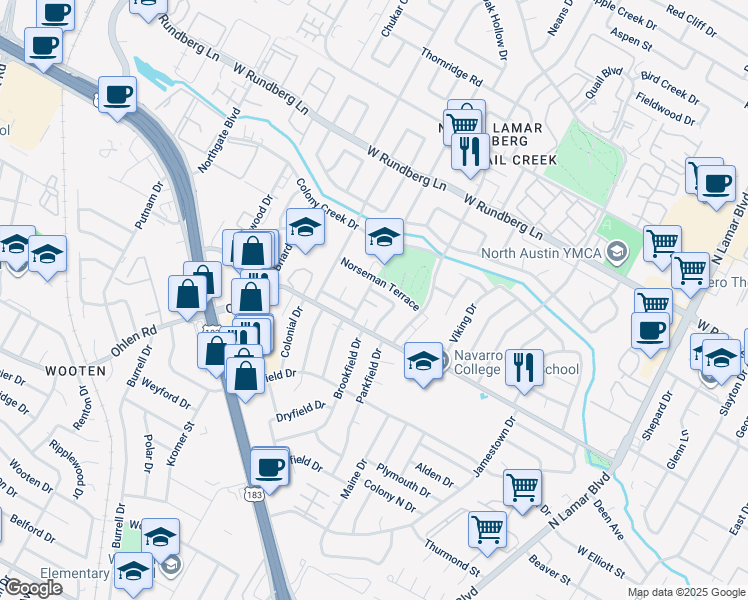 map of restaurants, bars, coffee shops, grocery stores, and more near 8903 Trone Circle in Austin