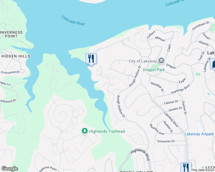 map of restaurants, bars, coffee shops, grocery stores, and more near 416 Marina View Way in Lakeway