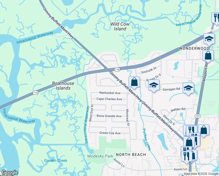 map of restaurants, bars, coffee shops, grocery stores, and more near 1208 Mayport Landing Drive in Jacksonville