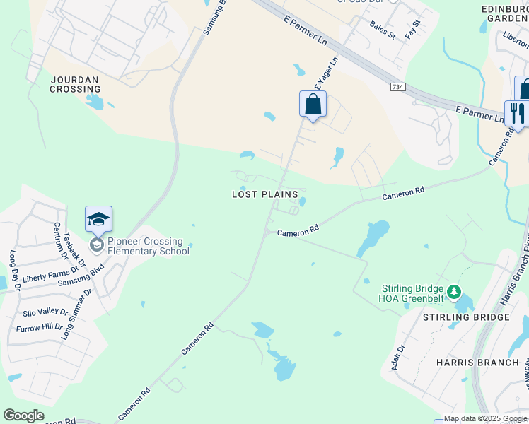 map of restaurants, bars, coffee shops, grocery stores, and more near 4880 East Yager Lane in Manor