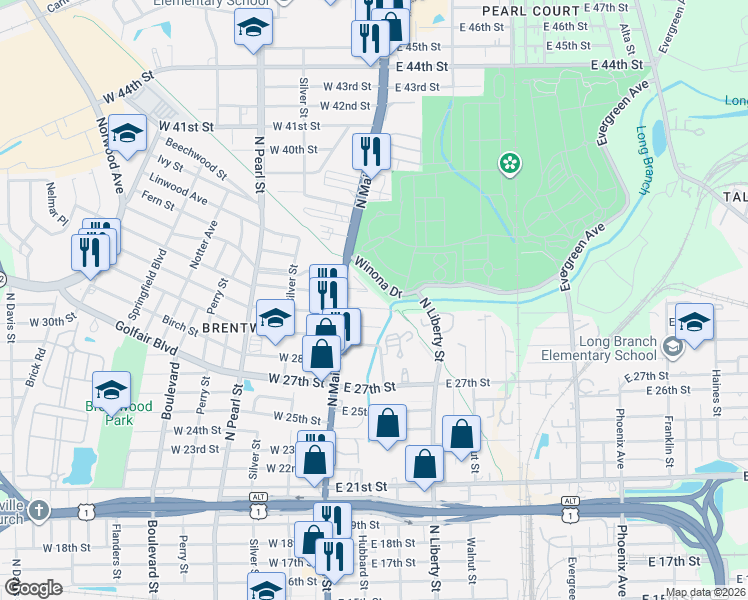 map of restaurants, bars, coffee shops, grocery stores, and more near 4315 North Main Street in Jacksonville