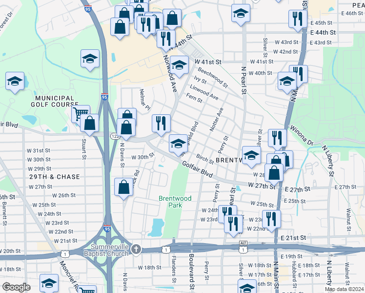 map of restaurants, bars, coffee shops, grocery stores, and more near 3935 Springfield Boulevard in Jacksonville