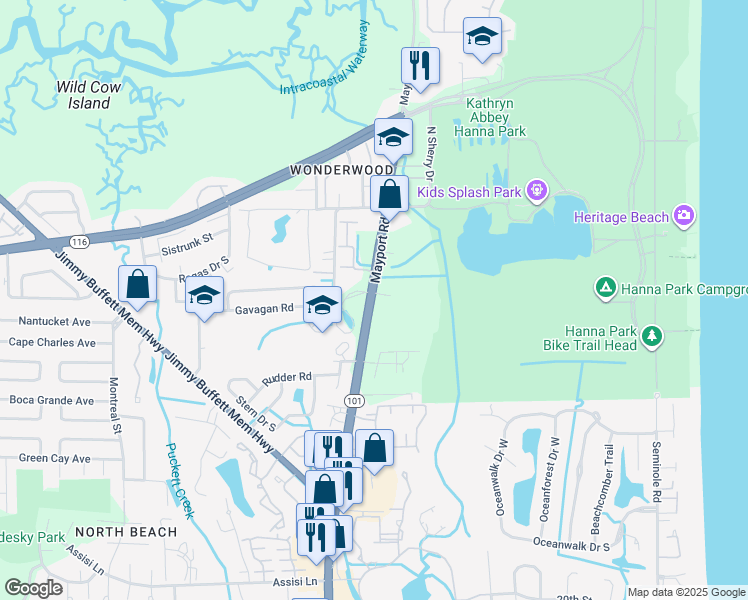 map of restaurants, bars, coffee shops, grocery stores, and more near 2701 Mayport Road in Jacksonville