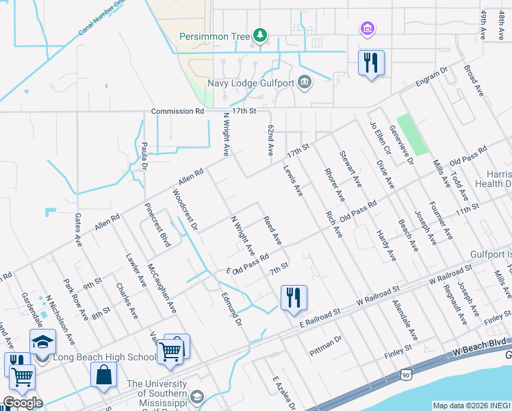 map of restaurants, bars, coffee shops, grocery stores, and more near 6021 Red Gate Drive in Long Beach