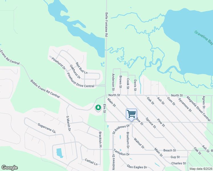 map of restaurants, bars, coffee shops, grocery stores, and more near 1624 Belle Fontaine Road in Ocean Springs
