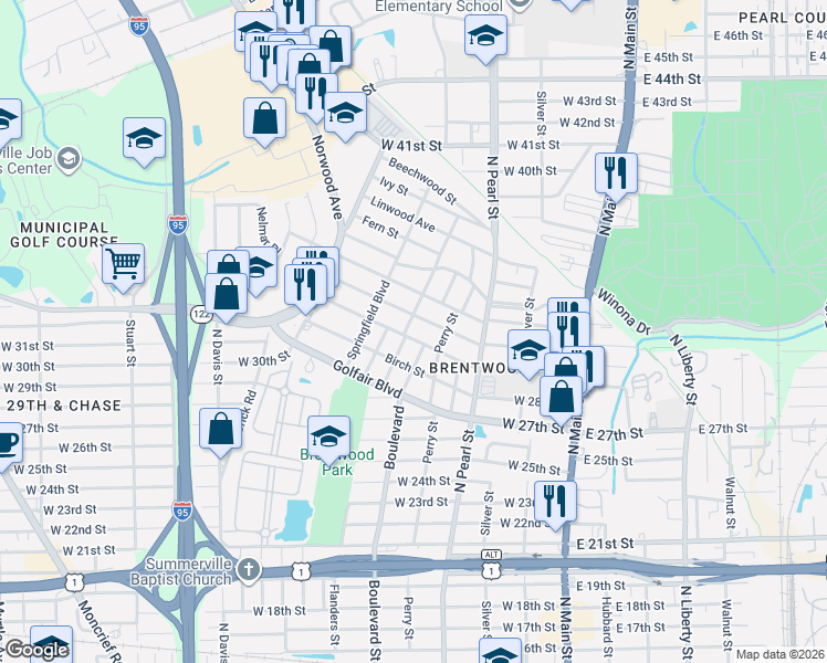 map of restaurants, bars, coffee shops, grocery stores, and more near 4218 Notter Avenue in Jacksonville