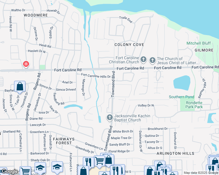 map of restaurants, bars, coffee shops, grocery stores, and more near 3500 3450-3 Townsend Ap in Jacksonville