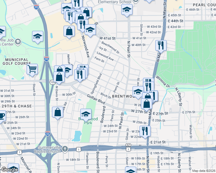 map of restaurants, bars, coffee shops, grocery stores, and more near 4218 Notter Avenue in Jacksonville