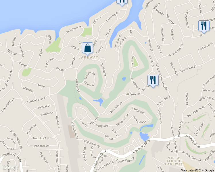 map of restaurants, bars, coffee shops, grocery stores, and more near 428 Sunfish Street in Lakeway