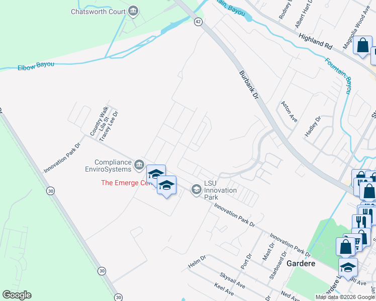 map of restaurants, bars, coffee shops, grocery stores, and more near 7618 Waterview Drive in Baton Rouge