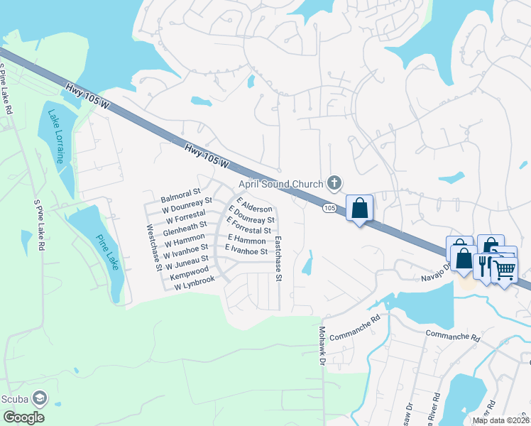 map of restaurants, bars, coffee shops, grocery stores, and more near 16627 East Alderson in Montgomery