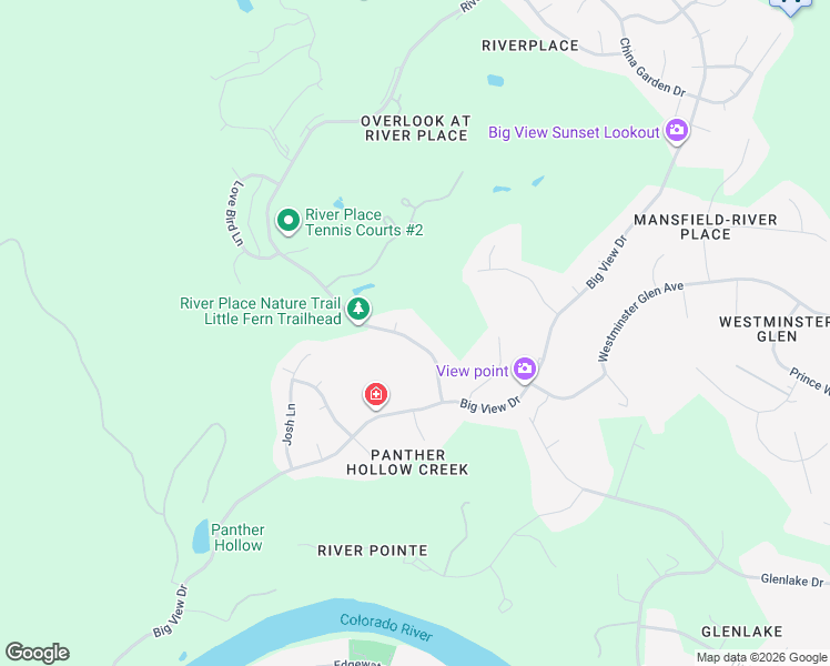 map of restaurants, bars, coffee shops, grocery stores, and more near 3841 River Place Boulevard in Austin