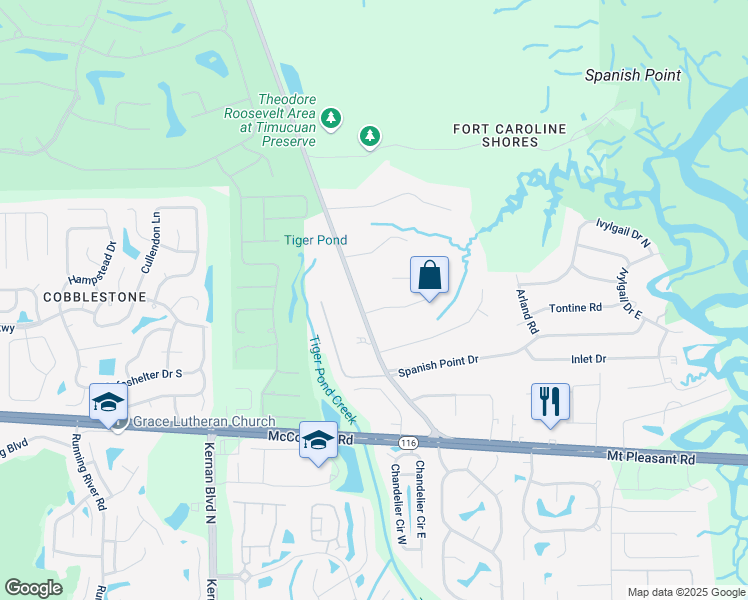 map of restaurants, bars, coffee shops, grocery stores, and more near 13733 Hunterwood Road in Jacksonville