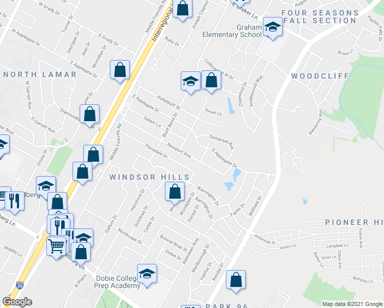 map of restaurants, bars, coffee shops, grocery stores, and more near 1104 Newport Avenue in Austin