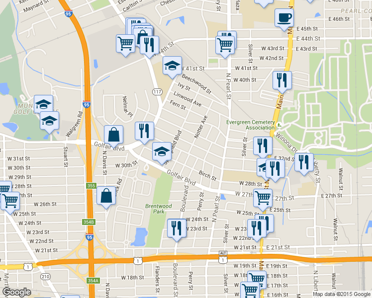map of restaurants, bars, coffee shops, grocery stores, and more near 4218 Notter Avenue in Jacksonville