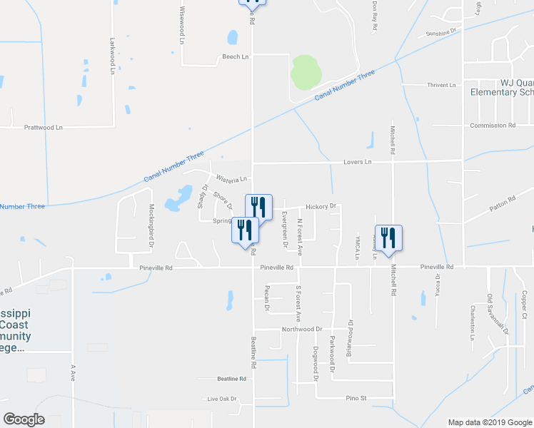 map of restaurants, bars, coffee shops, grocery stores, and more near 1109 Hickory Drive in Long Beach