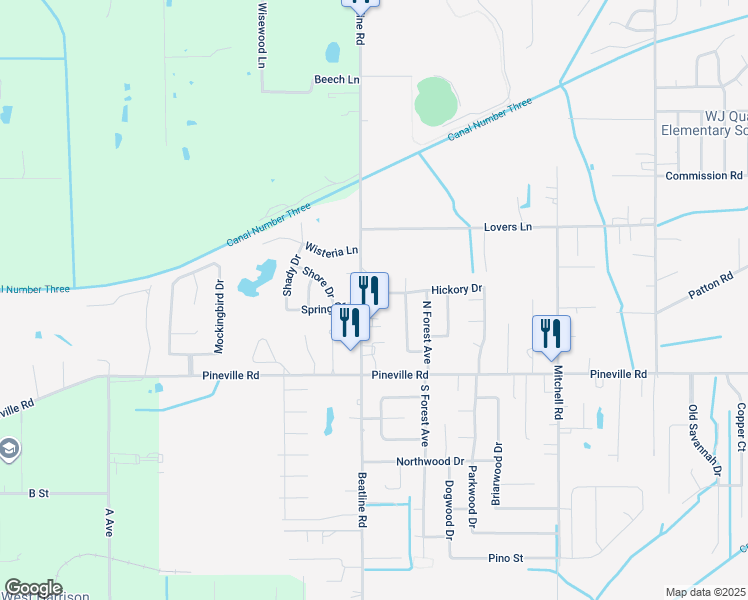 map of restaurants, bars, coffee shops, grocery stores, and more near 5136 Beatline Road in Long Beach