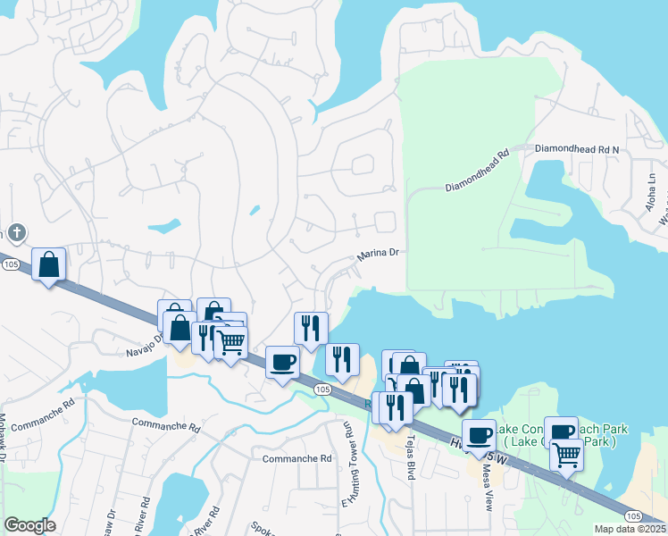 map of restaurants, bars, coffee shops, grocery stores, and more near 106 Snug Harbor Drive in Montgomery