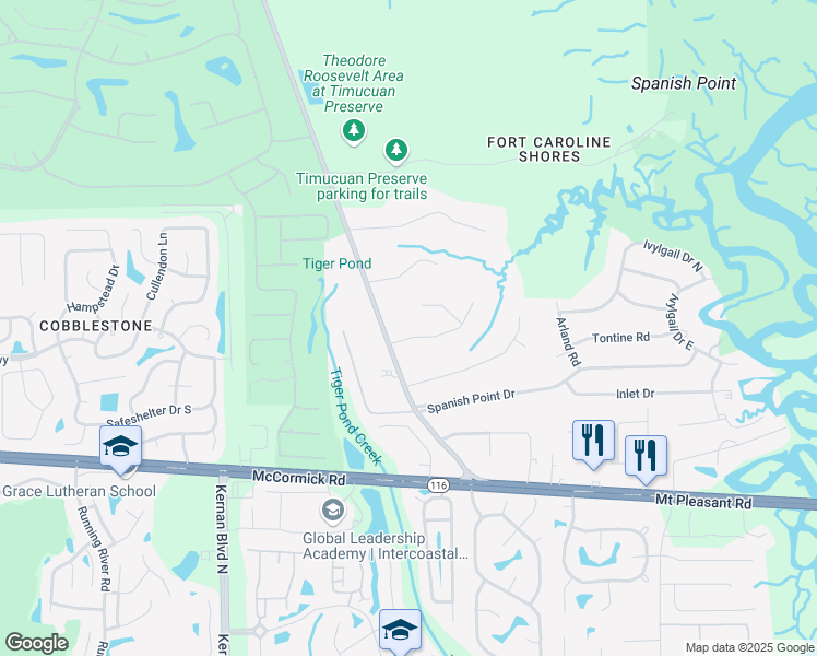 map of restaurants, bars, coffee shops, grocery stores, and more near 13733 Hunterwood Road in Jacksonville