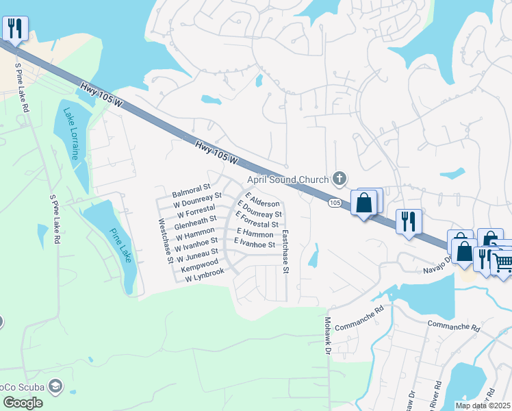map of restaurants, bars, coffee shops, grocery stores, and more near 16671 East Alderson in Montgomery