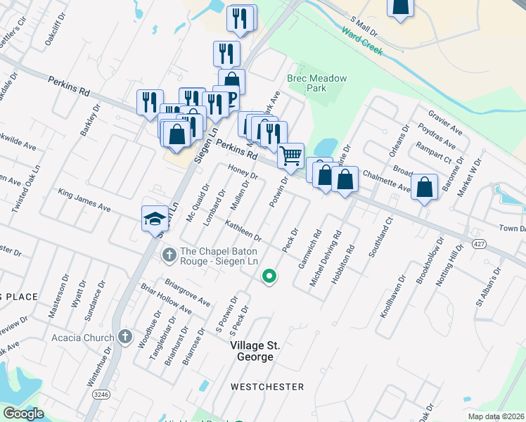 map of restaurants, bars, coffee shops, grocery stores, and more near 1895 Potwin Drive in Baton Rouge