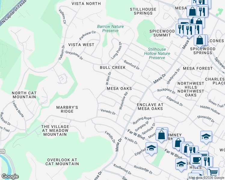 map of restaurants, bars, coffee shops, grocery stores, and more near 4212 Gnarl Drive in Austin