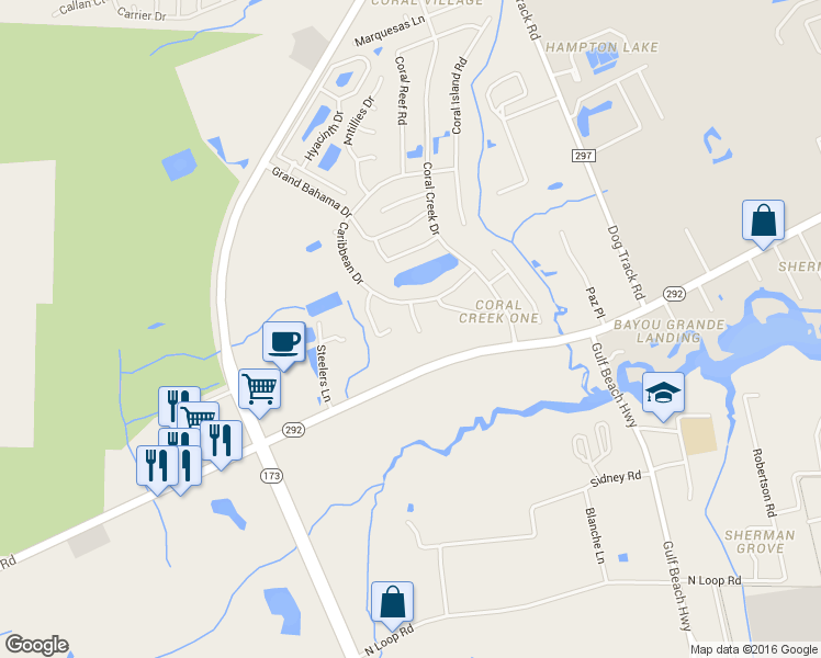 map of restaurants, bars, coffee shops, grocery stores, and more near 2013 West Indies Drive in Pensacola
